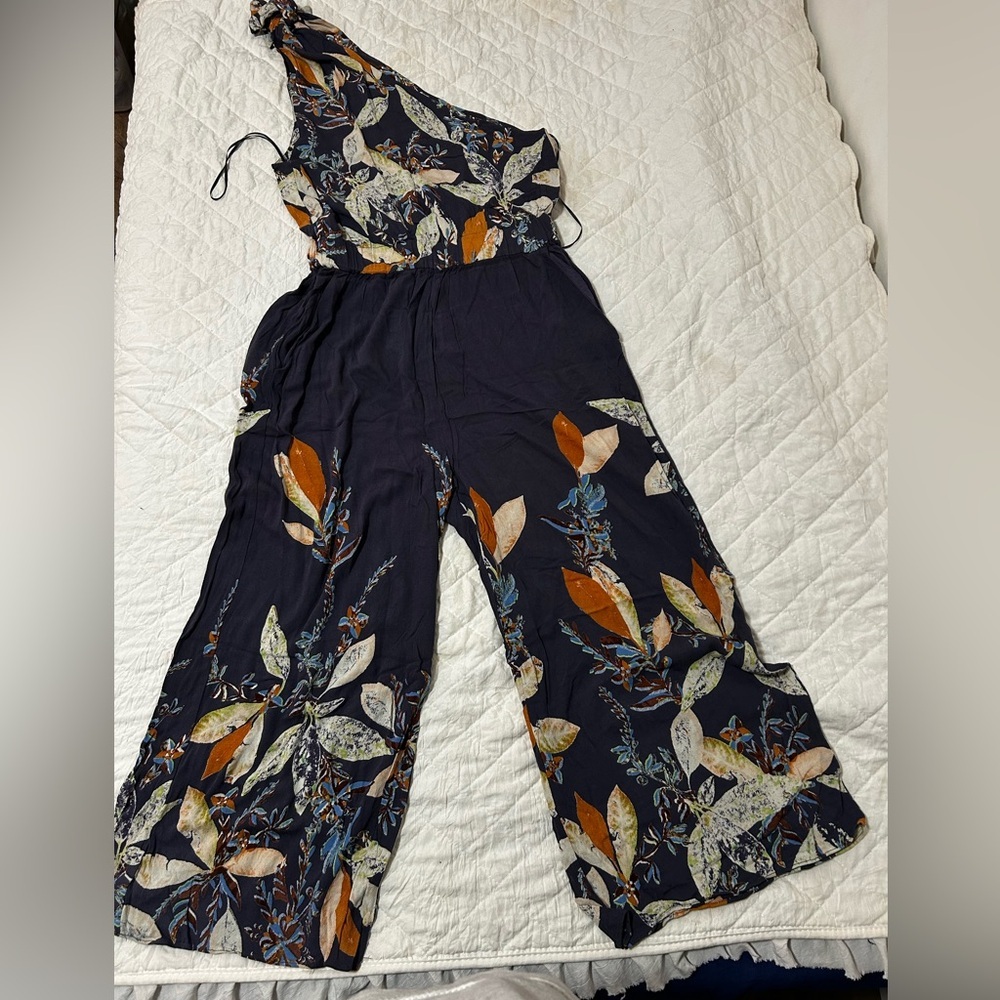 Free People One-Shoulder Floral Jumpsuit in Navy and Orange - Picture 5 of 15